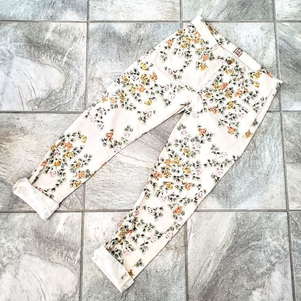 Citizens Of Humanity Floral High-Rise Jeans in Cream with Yellow & Green Print